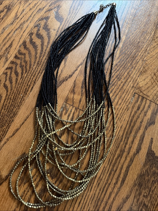 Jewelry - Multi-Strand Black and Gold Beaded Necklace - Women's Jewelry